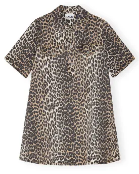 Print Denim Mini Dress Leopard