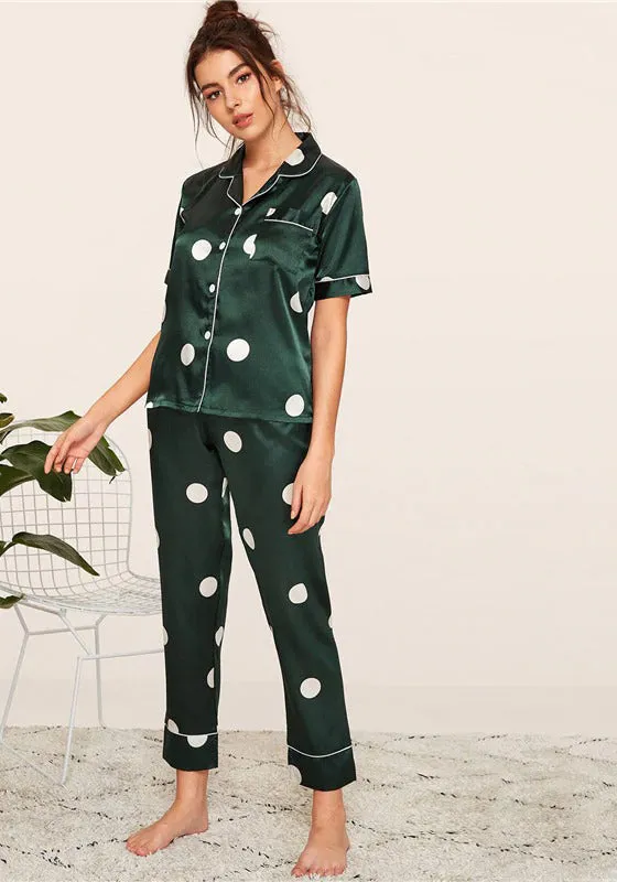 Print Satin Short Sleeve Sleepwear Set