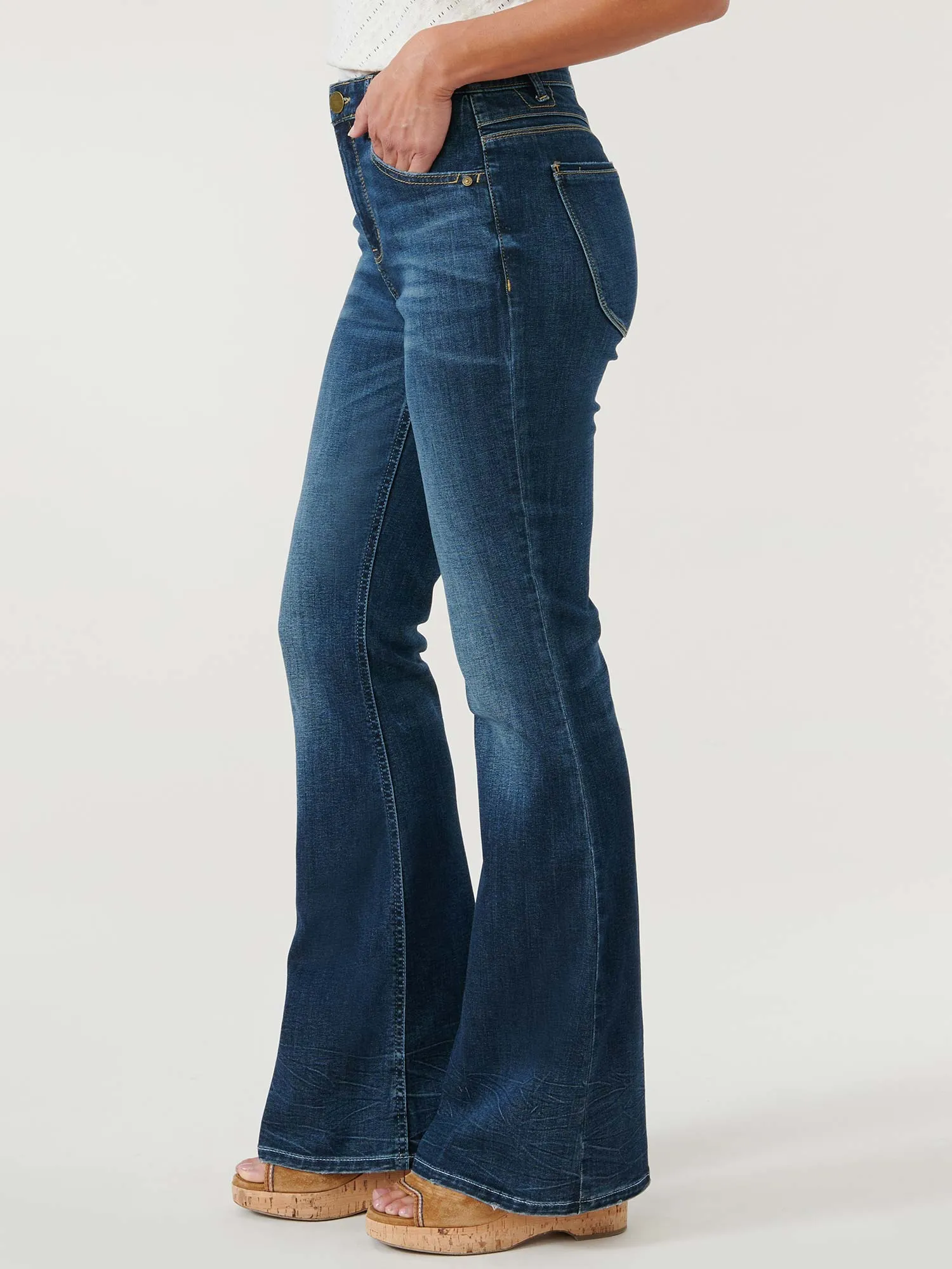 "Ab"solution® Petite High Rise Out There Flare Indigo Jeans