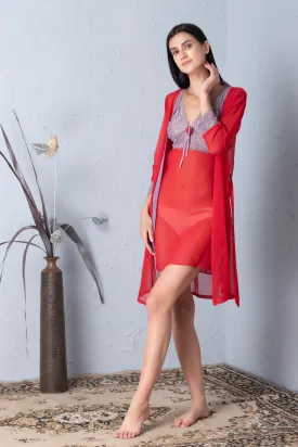 Red chiffon Short Nightgown set