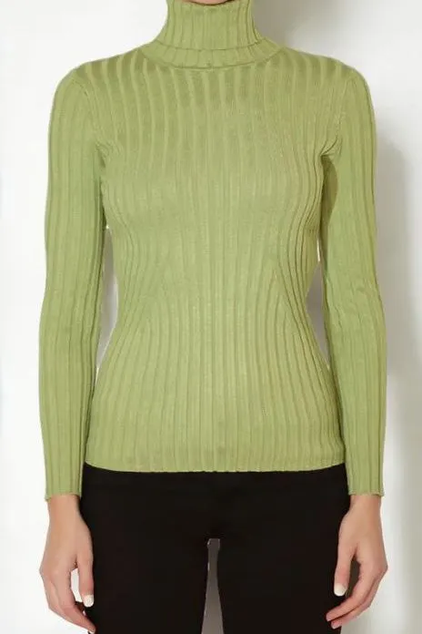 Ribbed Turtleneck Sweater - Green Eyes