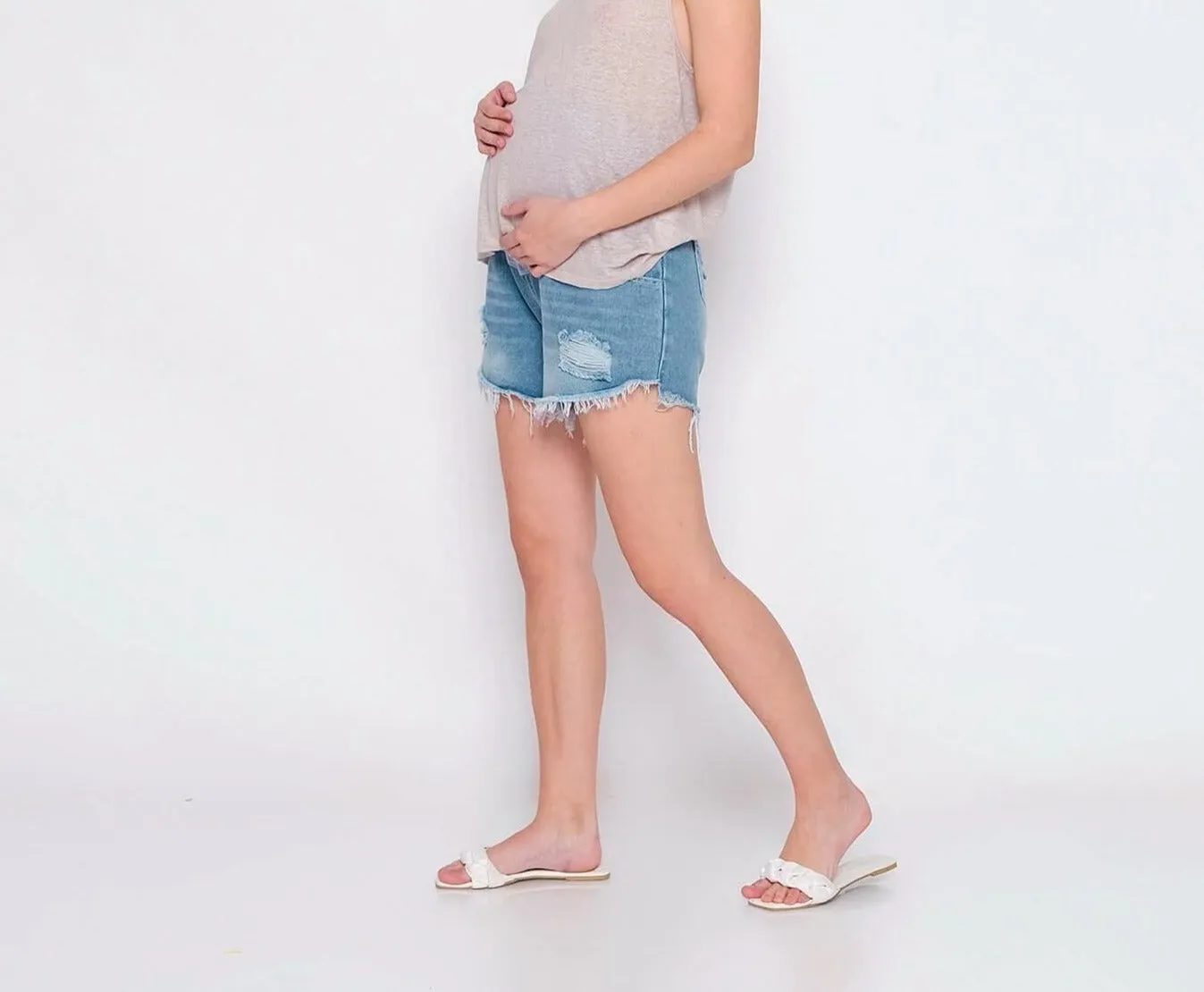 Ripped Denim Shorts Maternity