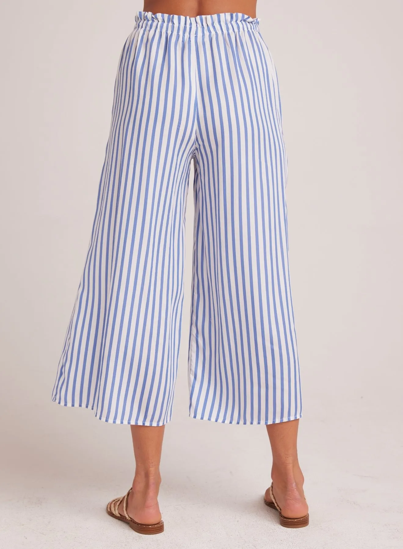 Ruffle Waist Wide Leg Crop - Bahia Breeze Stripe