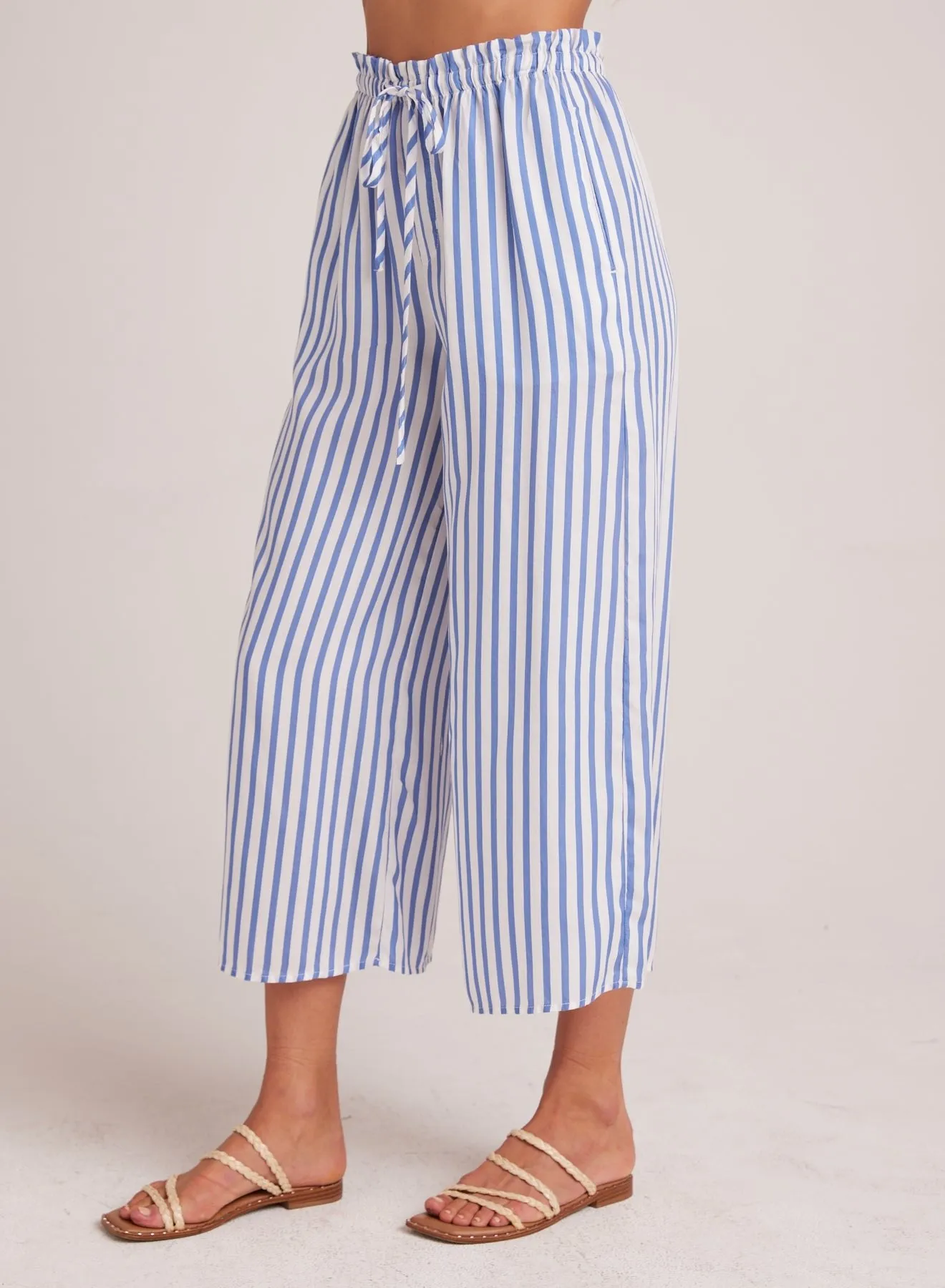 Ruffle Waist Wide Leg Crop - Bahia Breeze Stripe