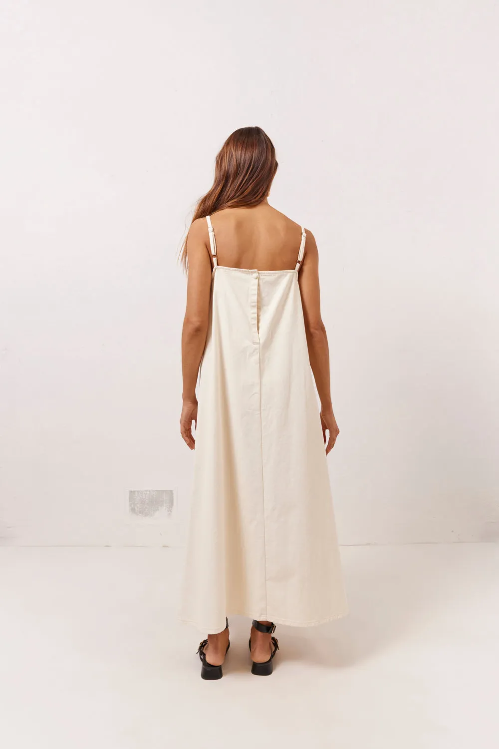 Ruth Denim Midi Dress Cream