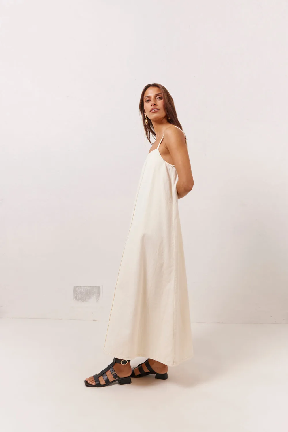 Ruth Denim Midi Dress Cream