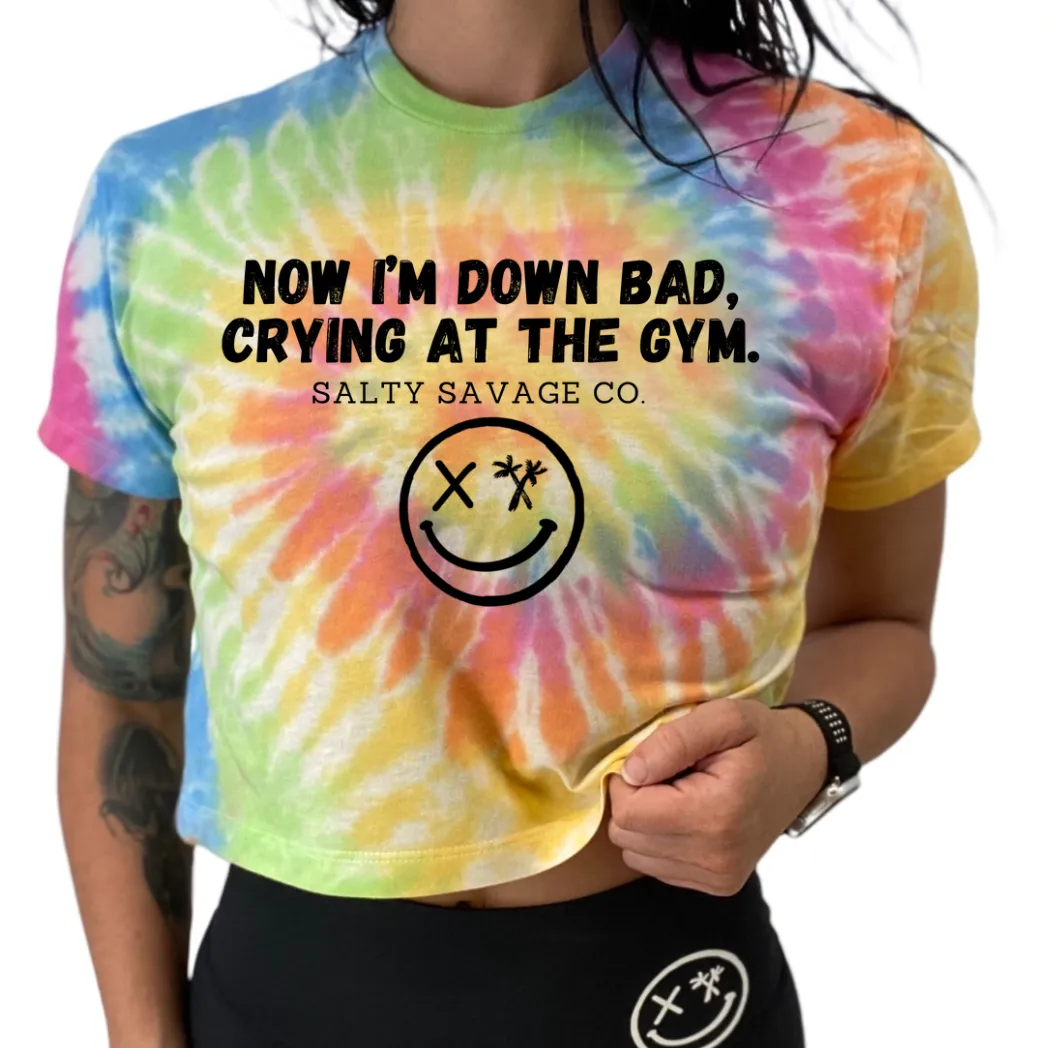 Salty Savage Ladies "DOWN BAD" Spiral Tie Dye Crop Tee