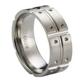 Satin-Finished Titanium Ring Intersecting Polished Grooves Notched Design | 8mm