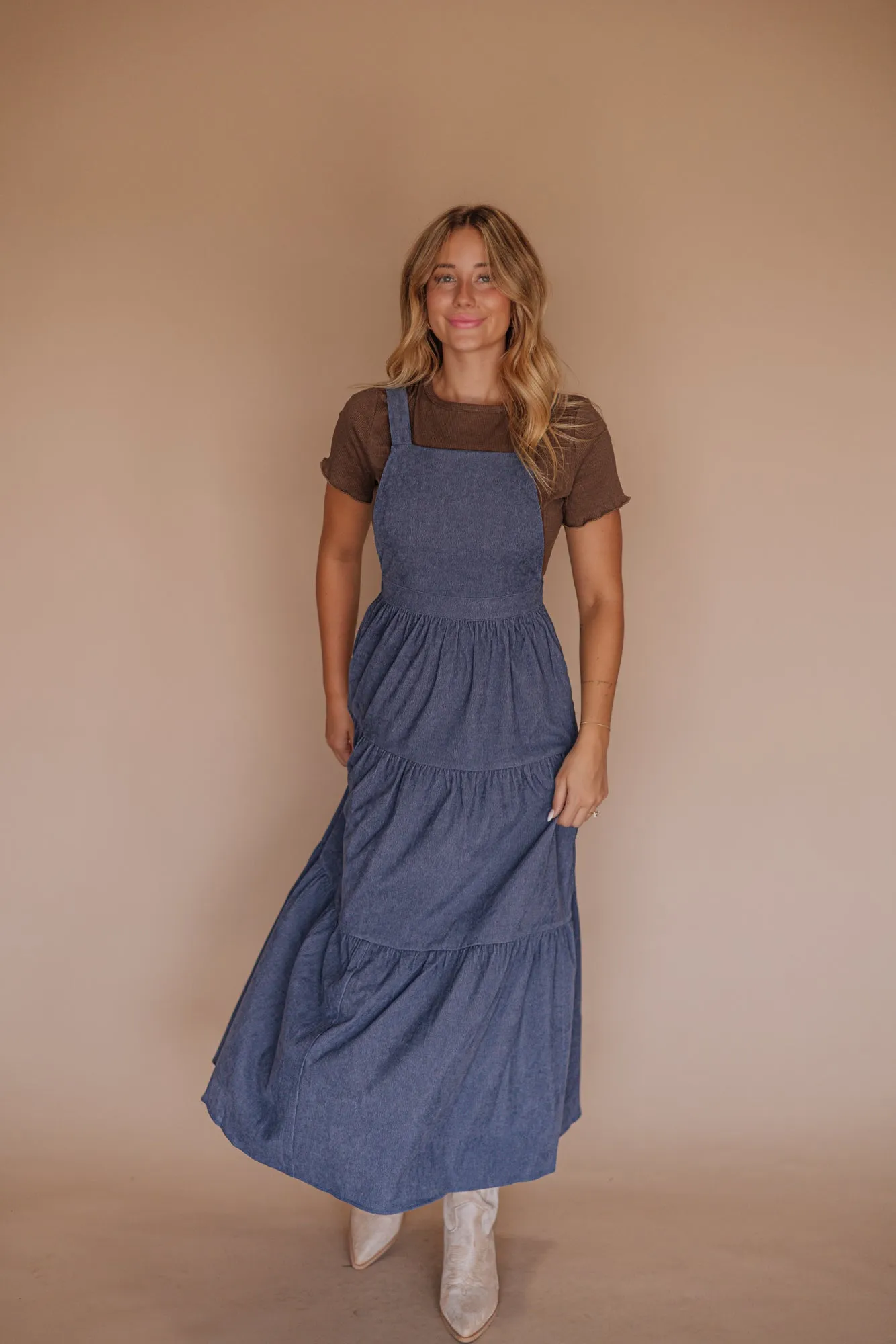 Shay Overall Dress in Denim Blue