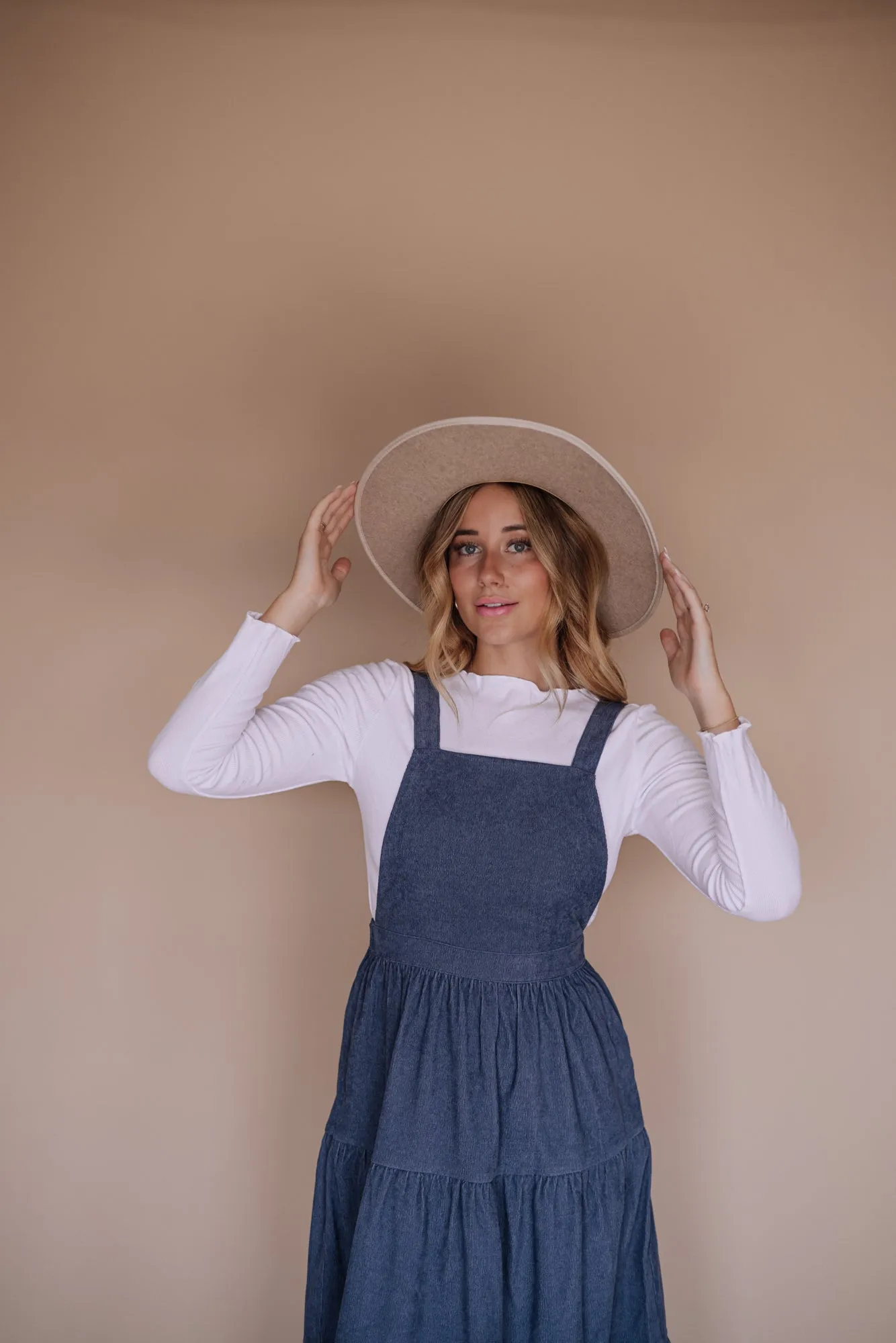 Shay Overall Dress in Denim Blue