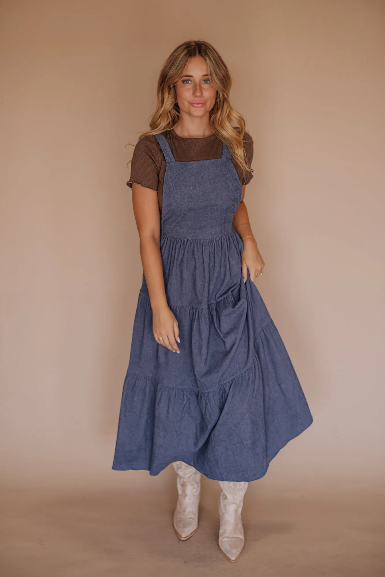 Shay Overall Dress in Denim Blue