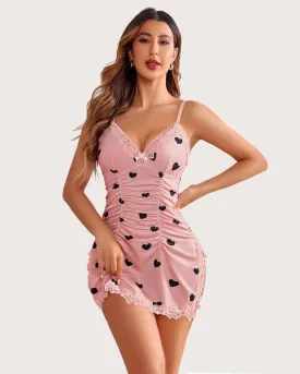 Soft Love Print Sexy Ruched Chemises