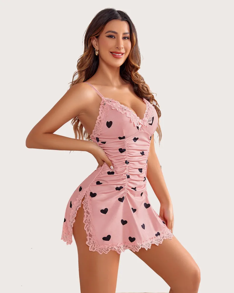 Soft Love Print Sexy Ruched Chemises