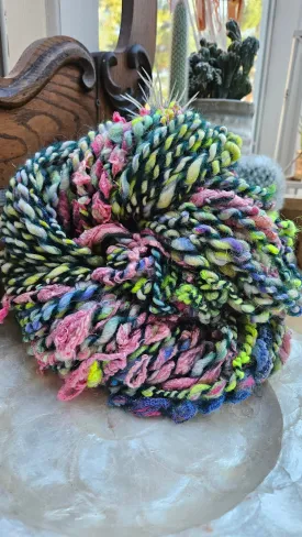 SUMMER CAMP - Handspun Bulky Wool Textured Art Yarn - 64 Yards 4.5 oz WAFA