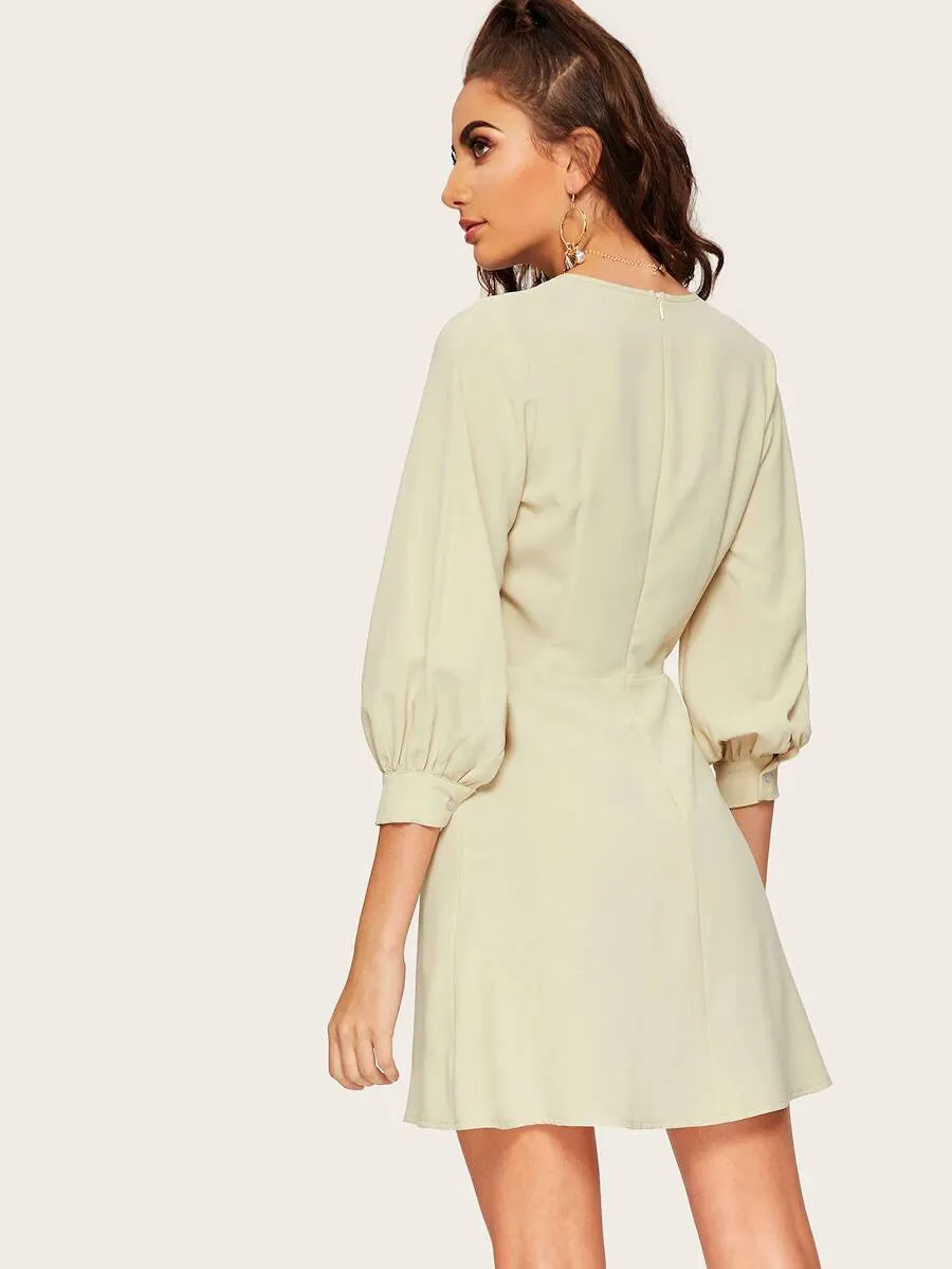 Surplice Neck Lantern Sleeve Dress