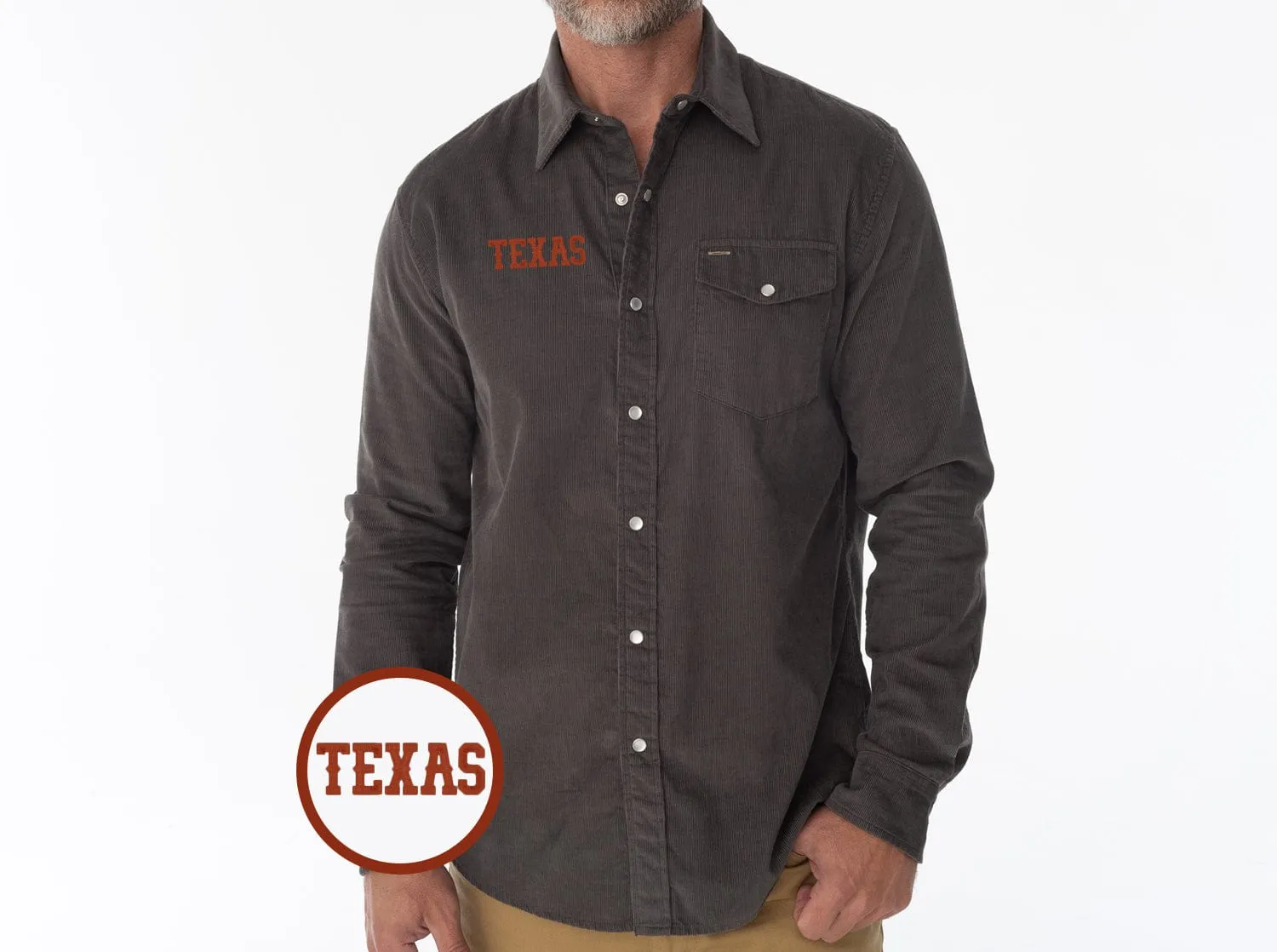 Texas - Corduroy Pearl Snap - Texas - Charcoal