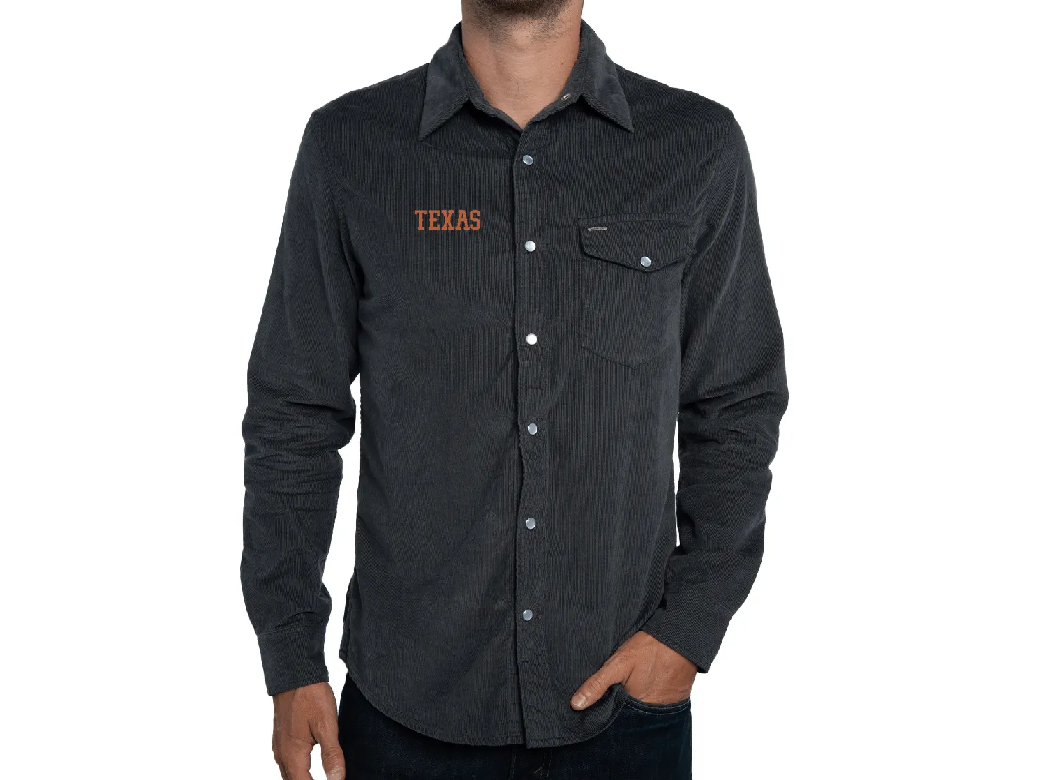 Texas - Corduroy Pearl Snap - Texas - Charcoal