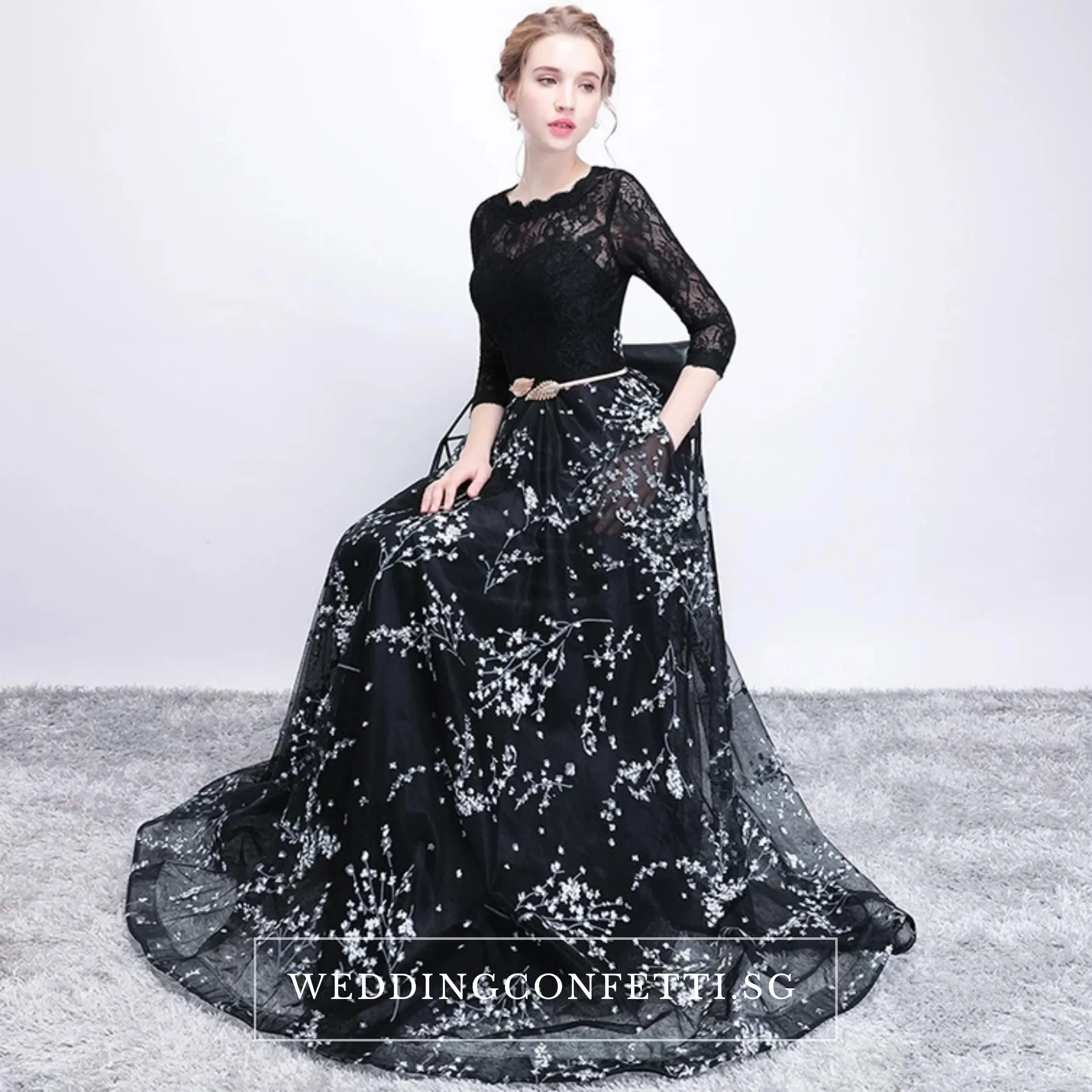 The Daphne Black Illusion Sleeves Lace Dress (Available in 2 lengths)