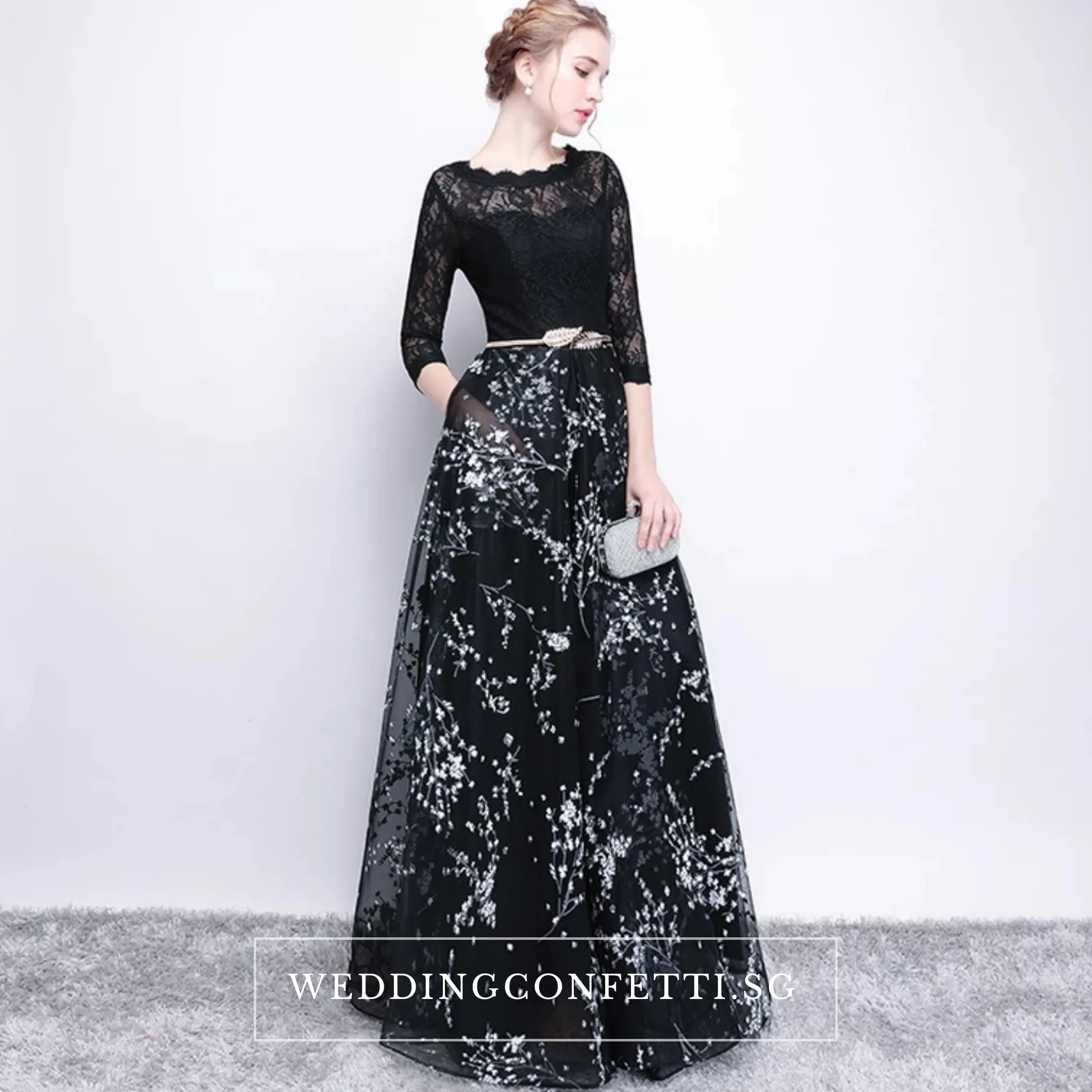 The Daphne Black Illusion Sleeves Lace Dress (Available in 2 lengths)