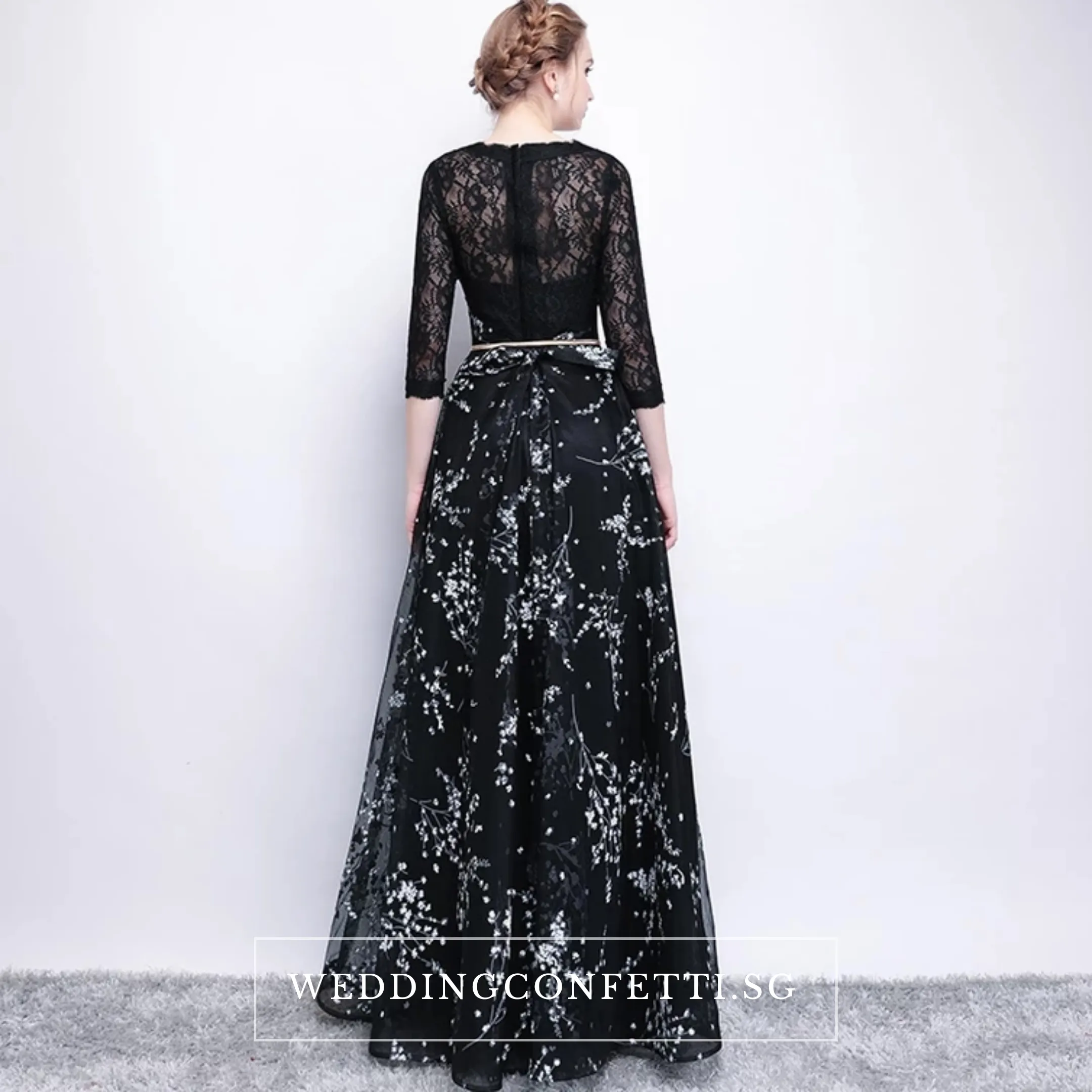 The Daphne Black Illusion Sleeves Lace Dress (Available in 2 lengths)