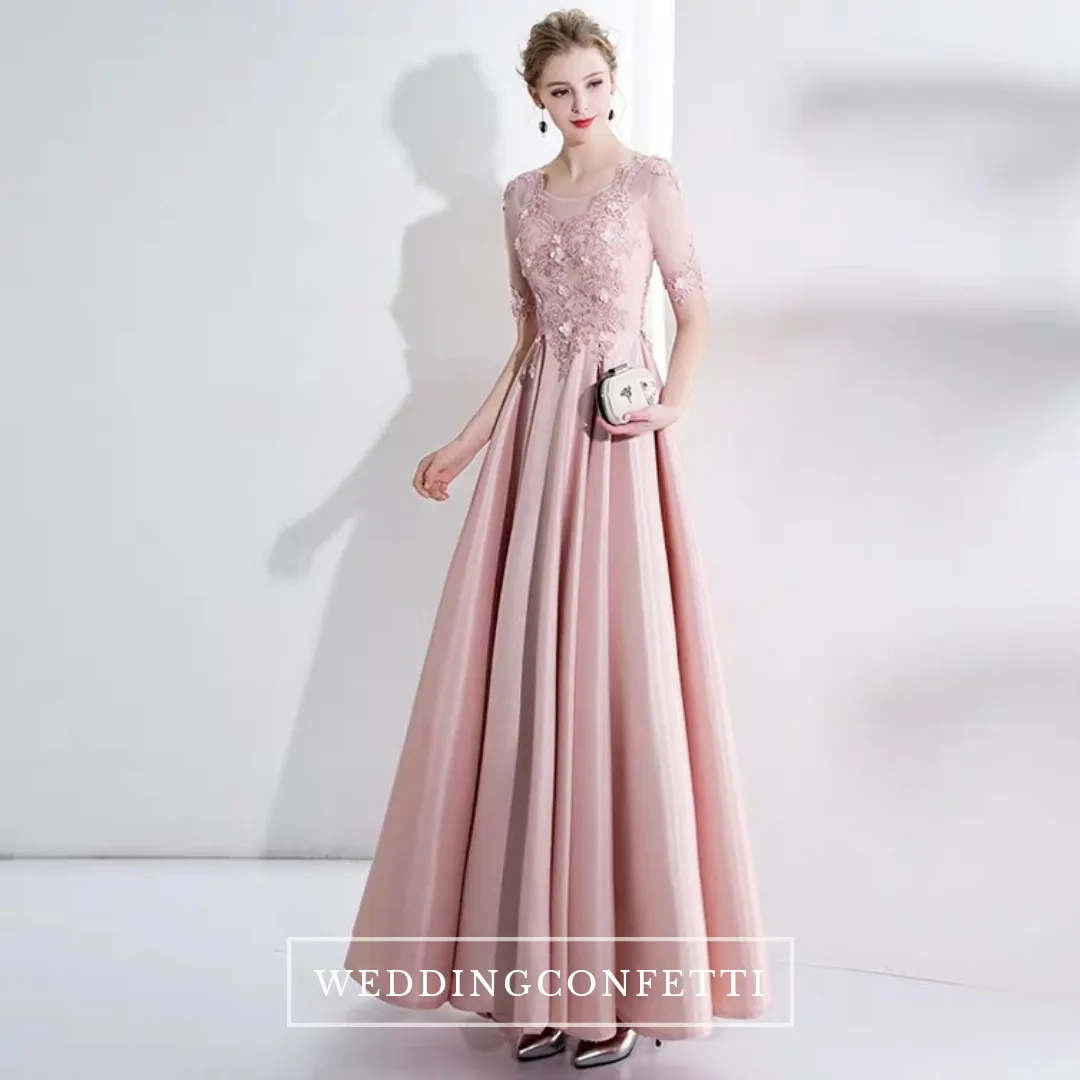 The Kadienne Pink Long Sleeves Satin Gown