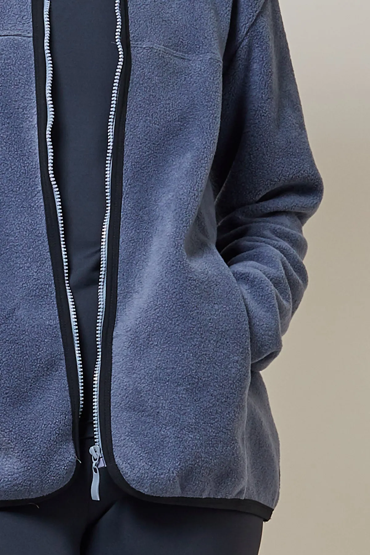 Trimmed Fleece Jacket with Pockets Grey