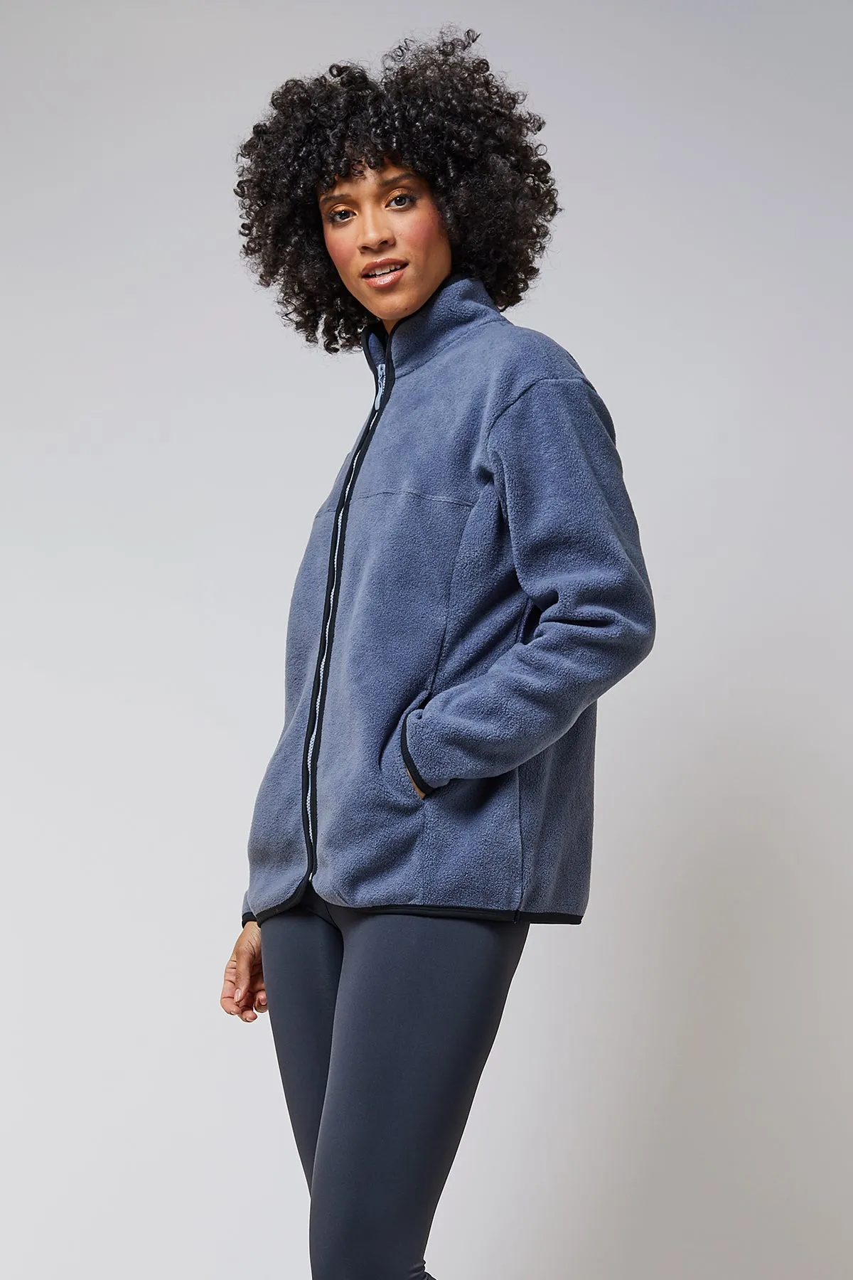 Trimmed Fleece Jacket with Pockets Grey