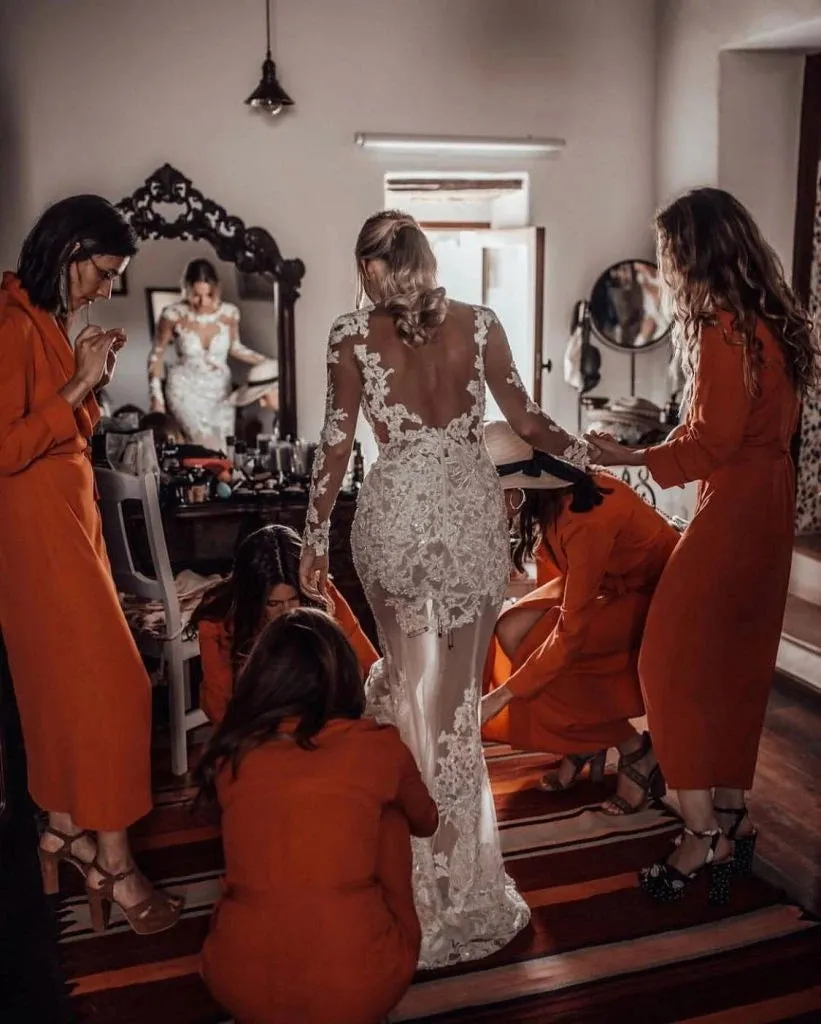 V-Neck Floor Length Orange Chiffon Bridesmaid Dress (BMA20143)