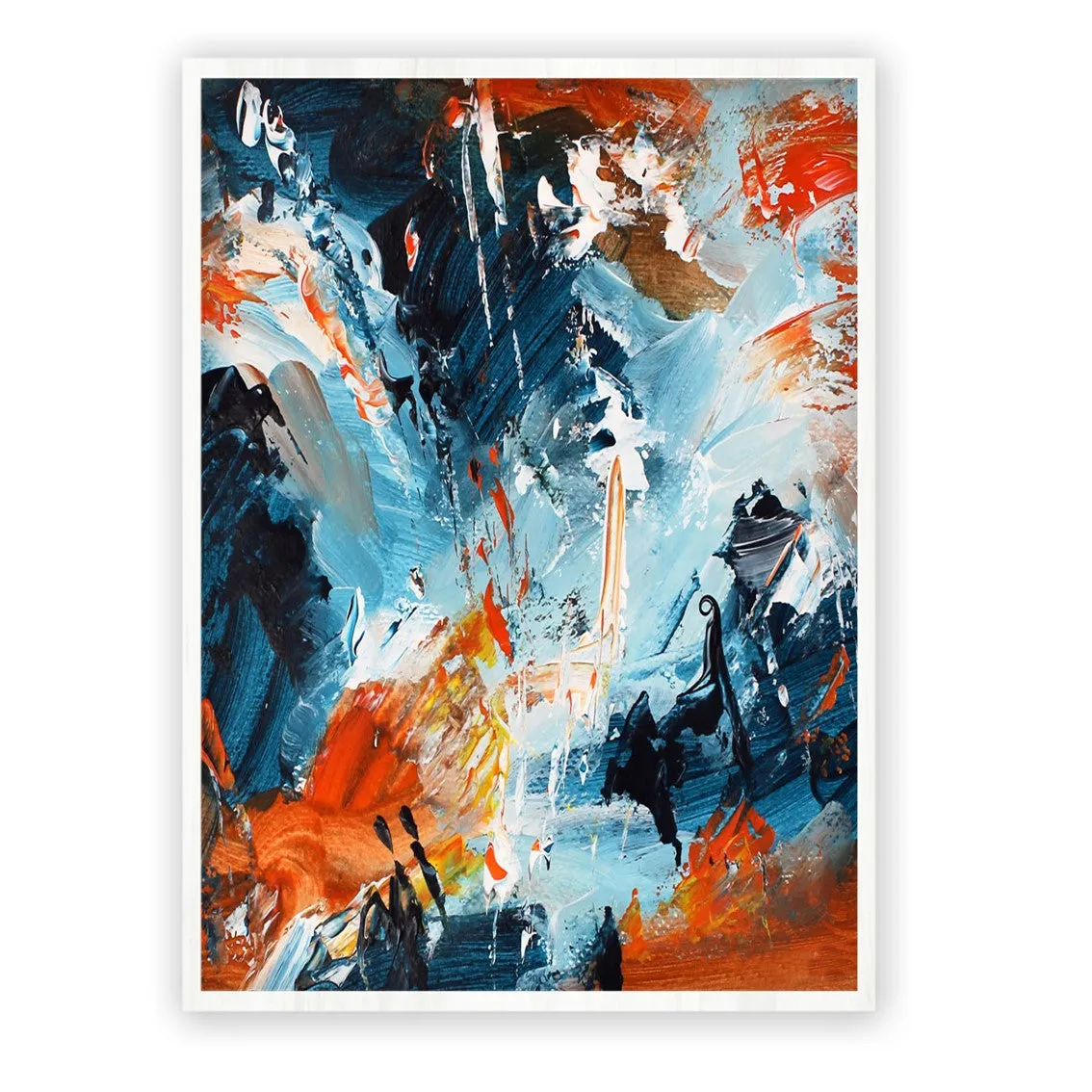 Vertical blue & orange abstract wall art print