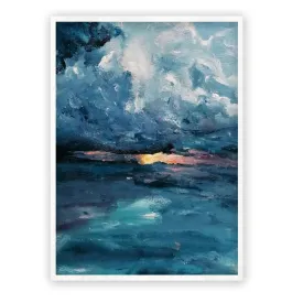 Vertical blue & pink abstract seascape wall art print