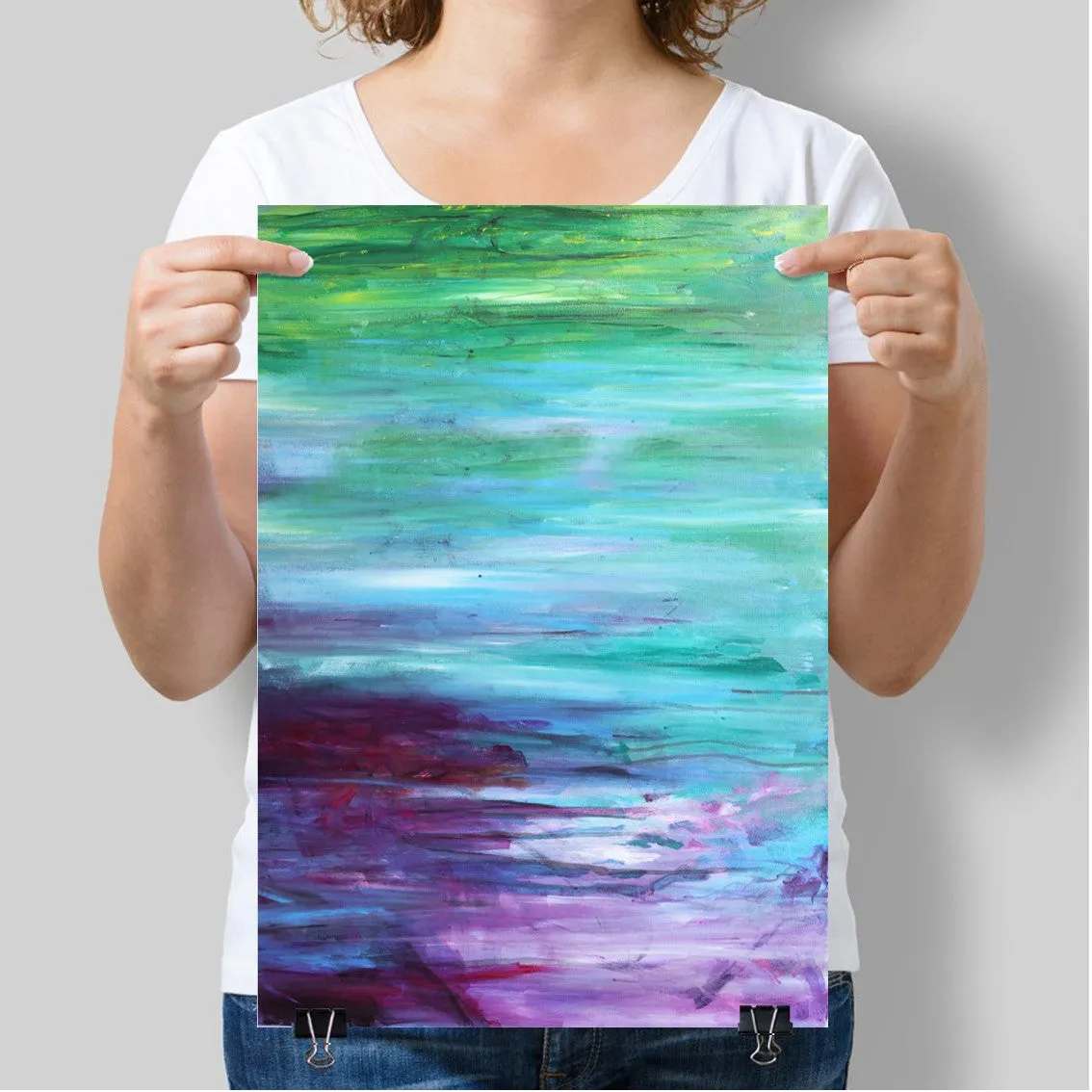 Vertical pink & green abstract wall art print