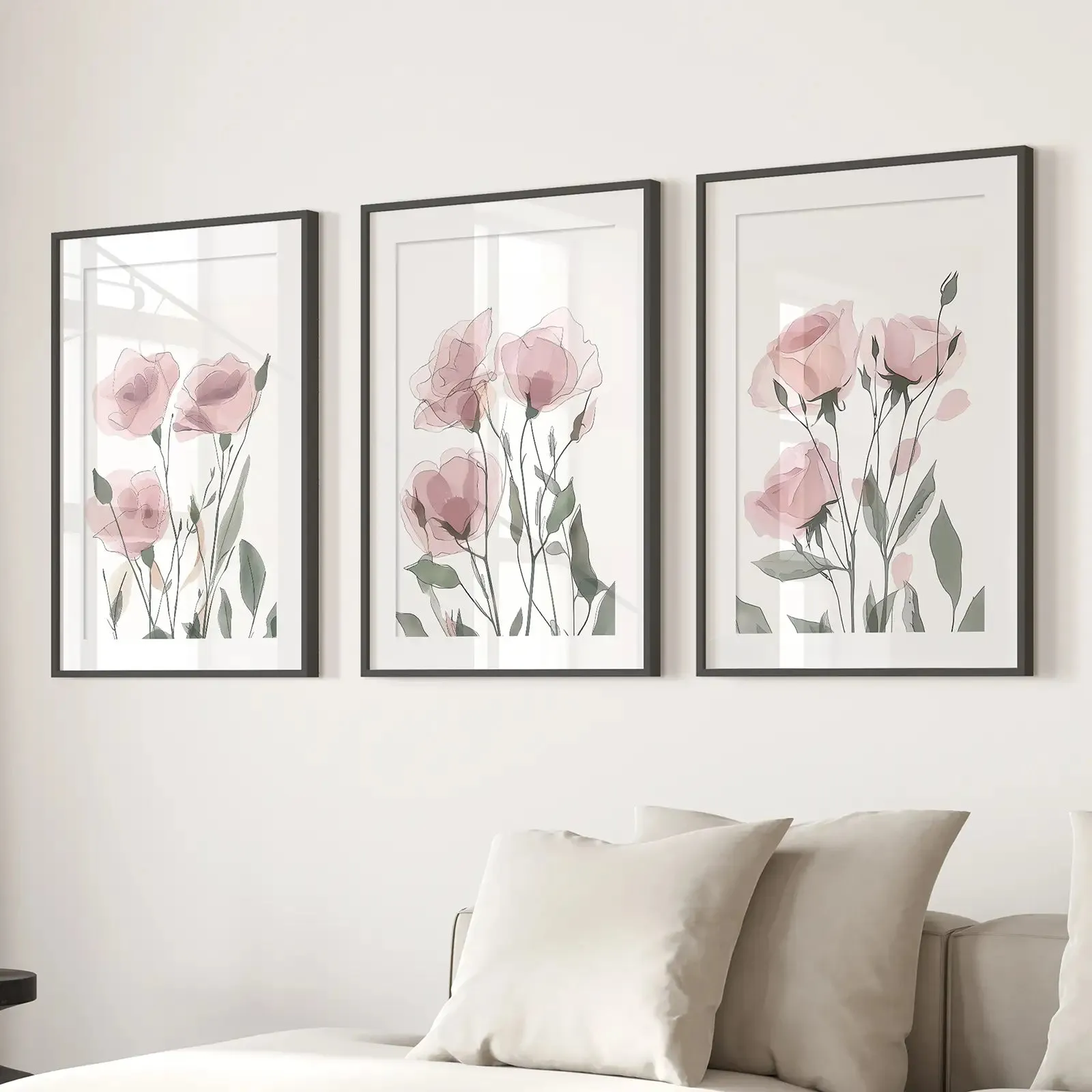 Watercolor Blush Pink Flowers Poster Decor Set