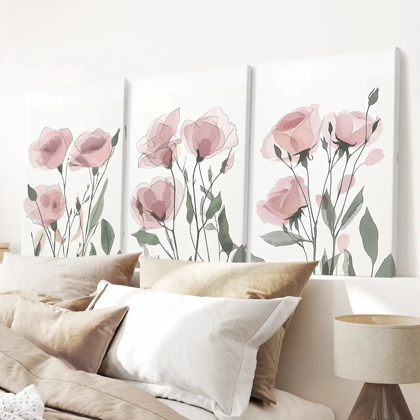 Watercolor Blush Pink Flowers Poster Decor Set