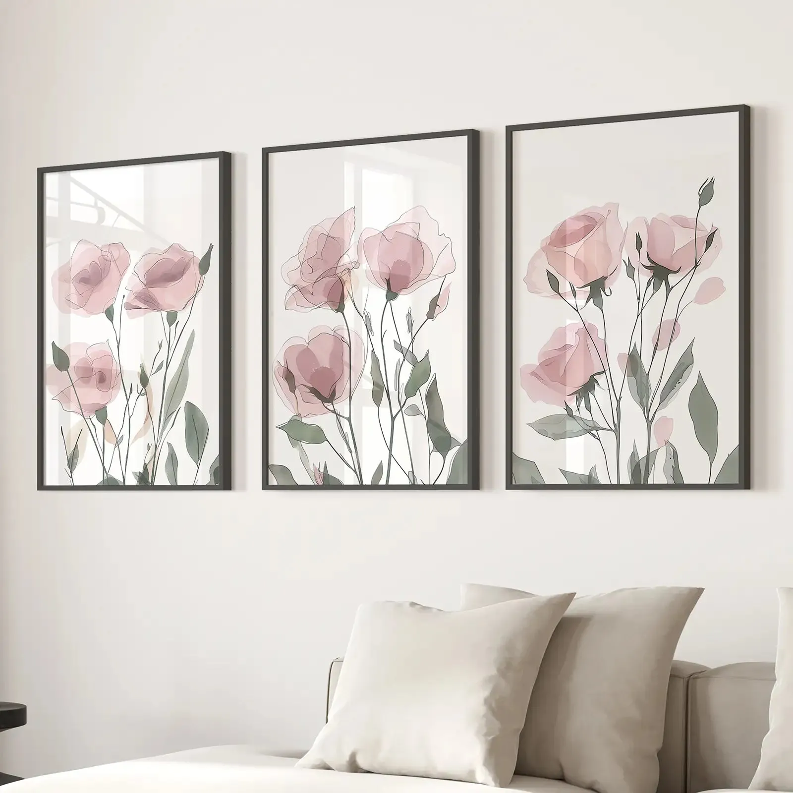 Watercolor Blush Pink Flowers Poster Decor Set