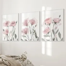 Watercolor Blush Pink Flowers Poster Decor Set