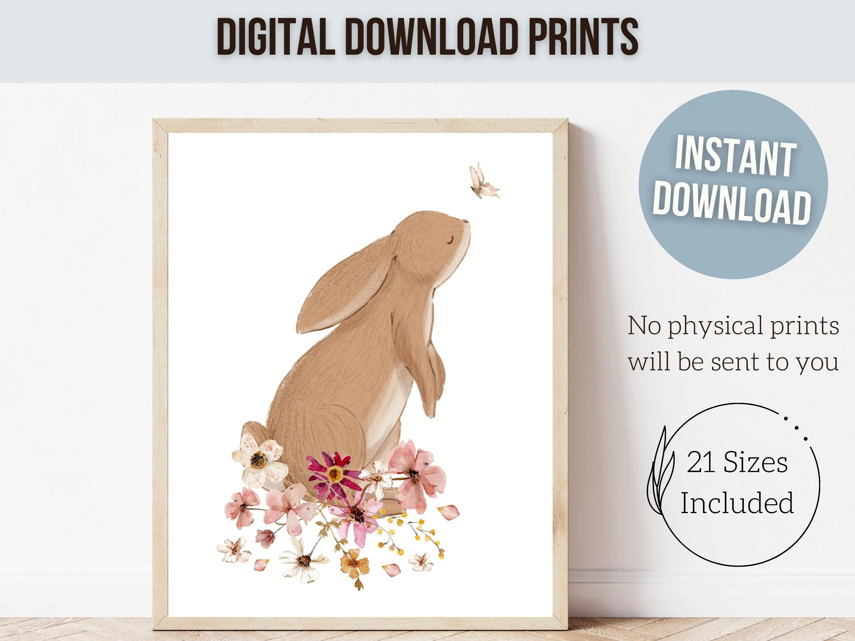 Wildflower Bunny Butterfly Nursery Prints