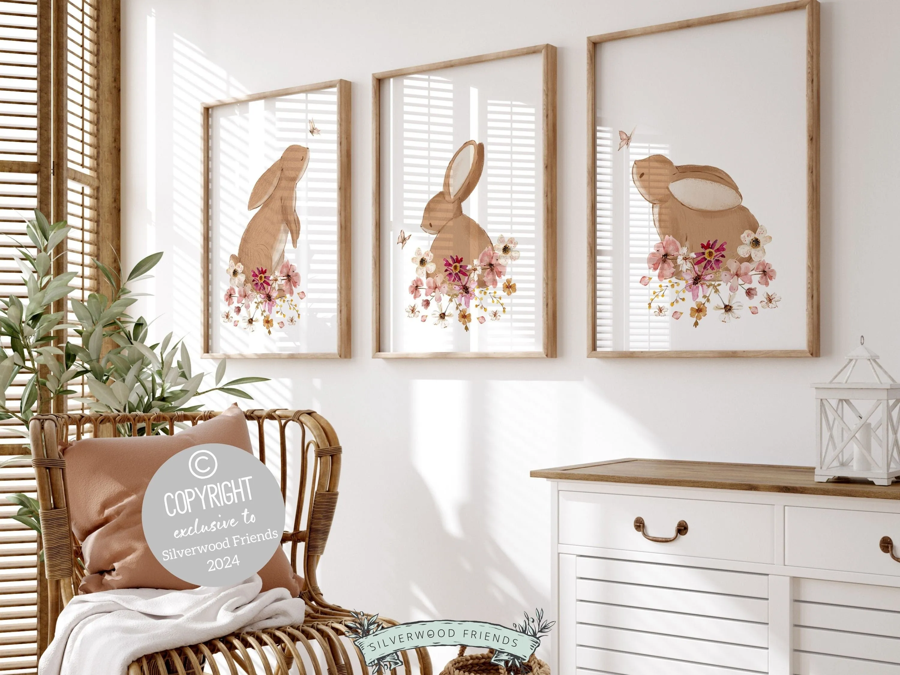 Wildflower Bunny Butterfly Nursery Prints