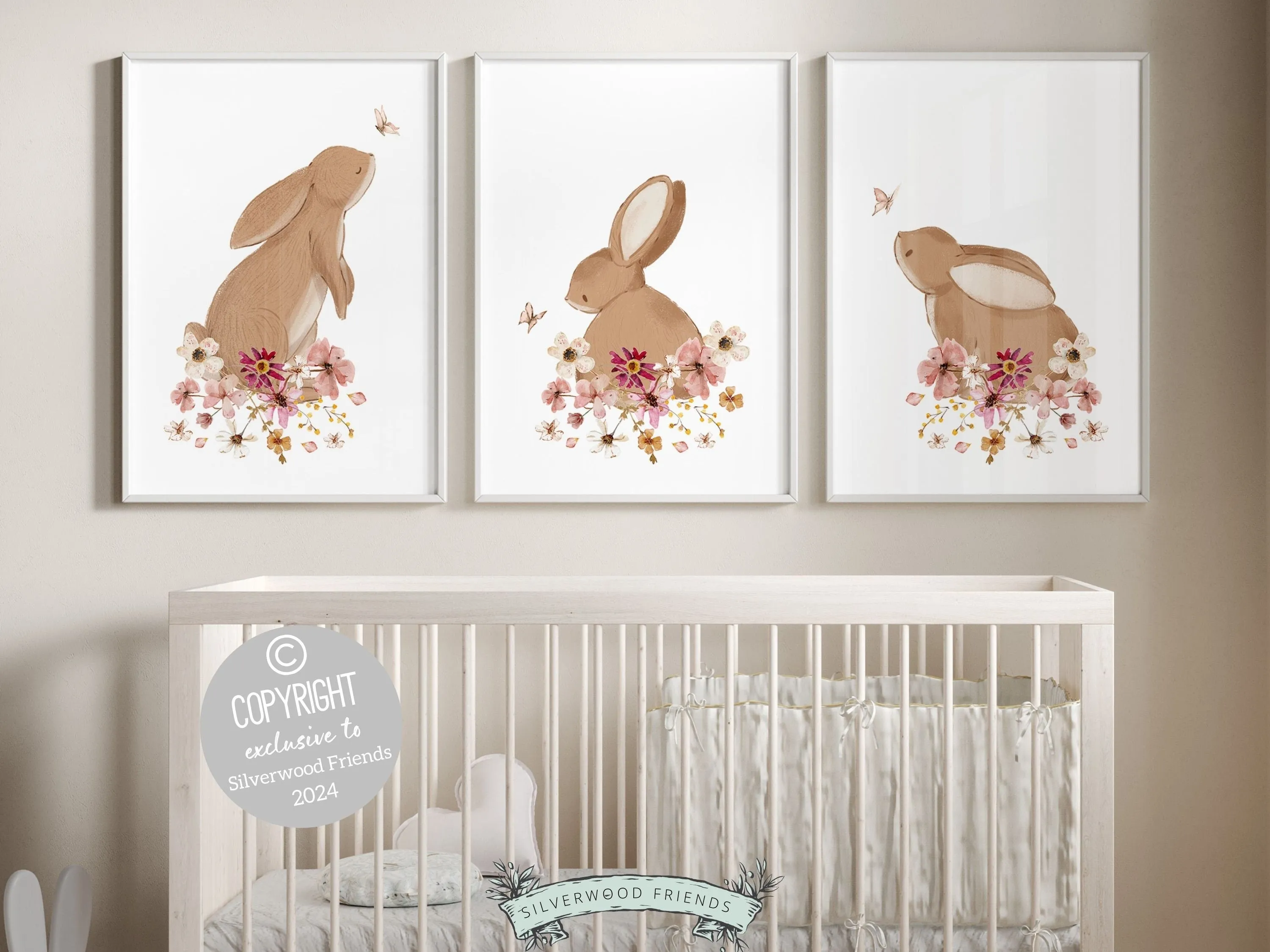 Wildflower Bunny Butterfly Nursery Prints