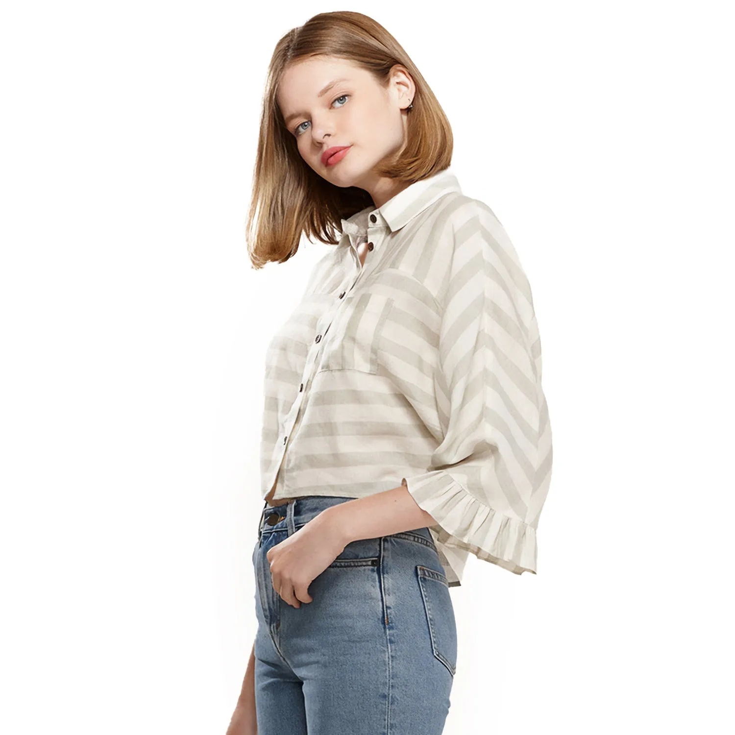 Women's Button Down Cropped Shirt In Sage