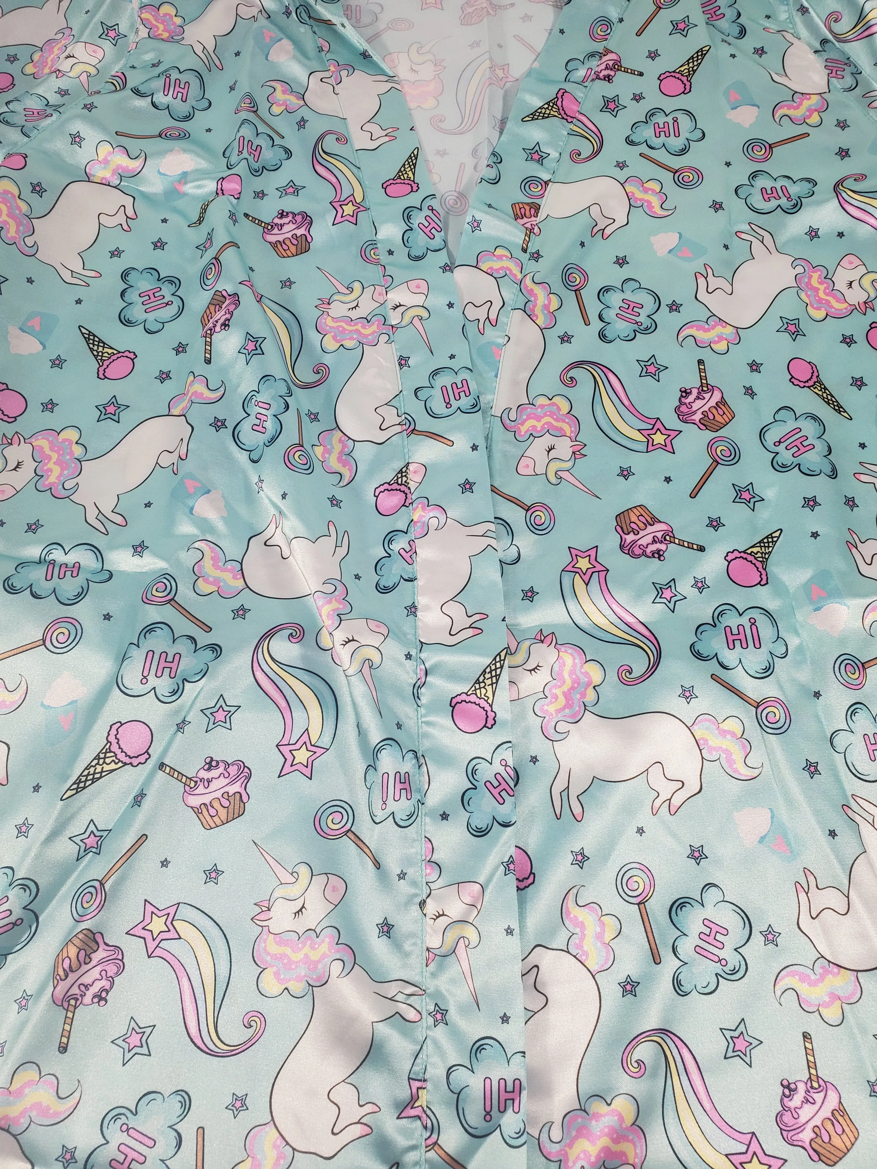 Women's Jade satin robe unicorns and candy theme