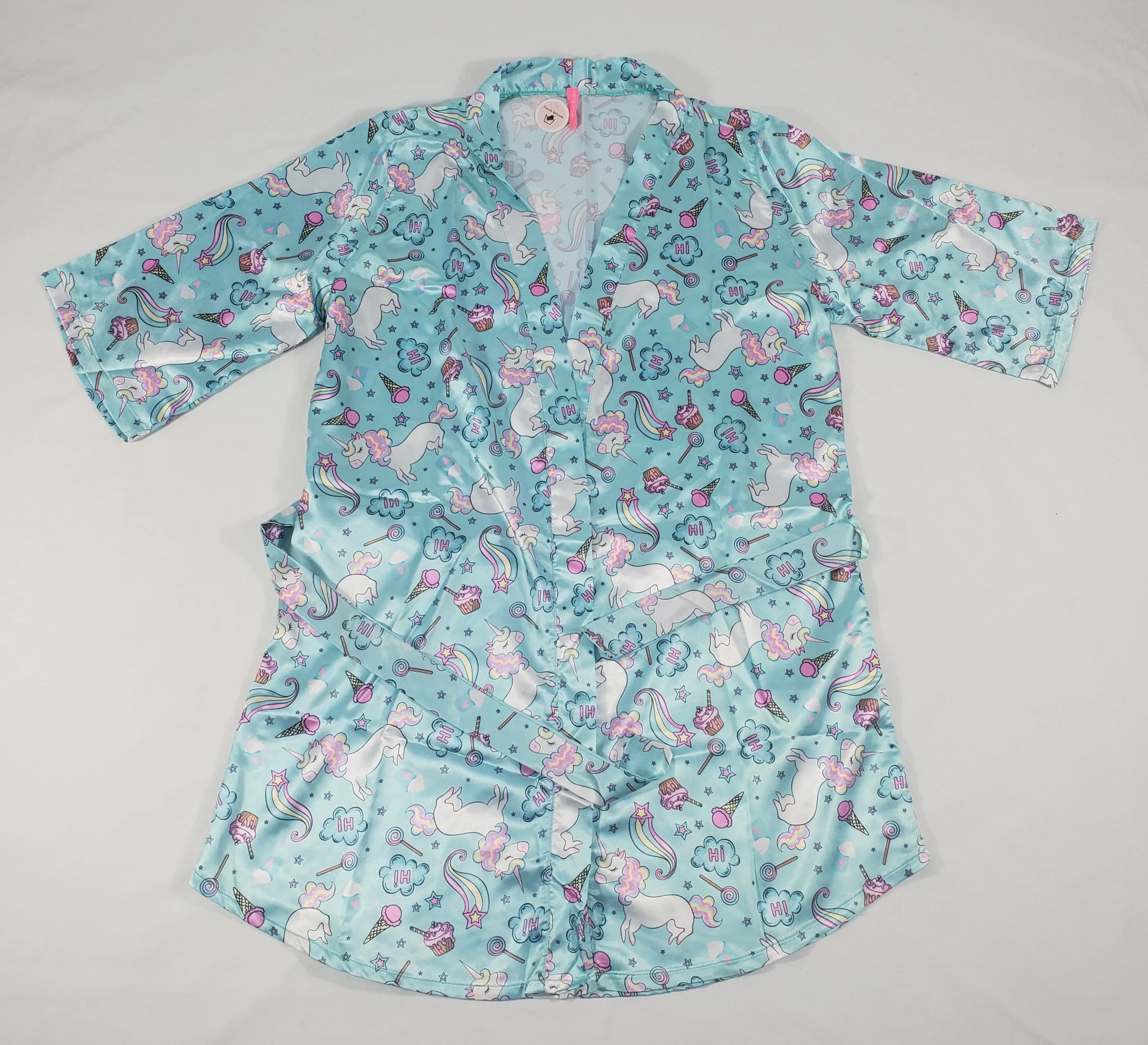 Women's Jade satin robe unicorns and candy theme