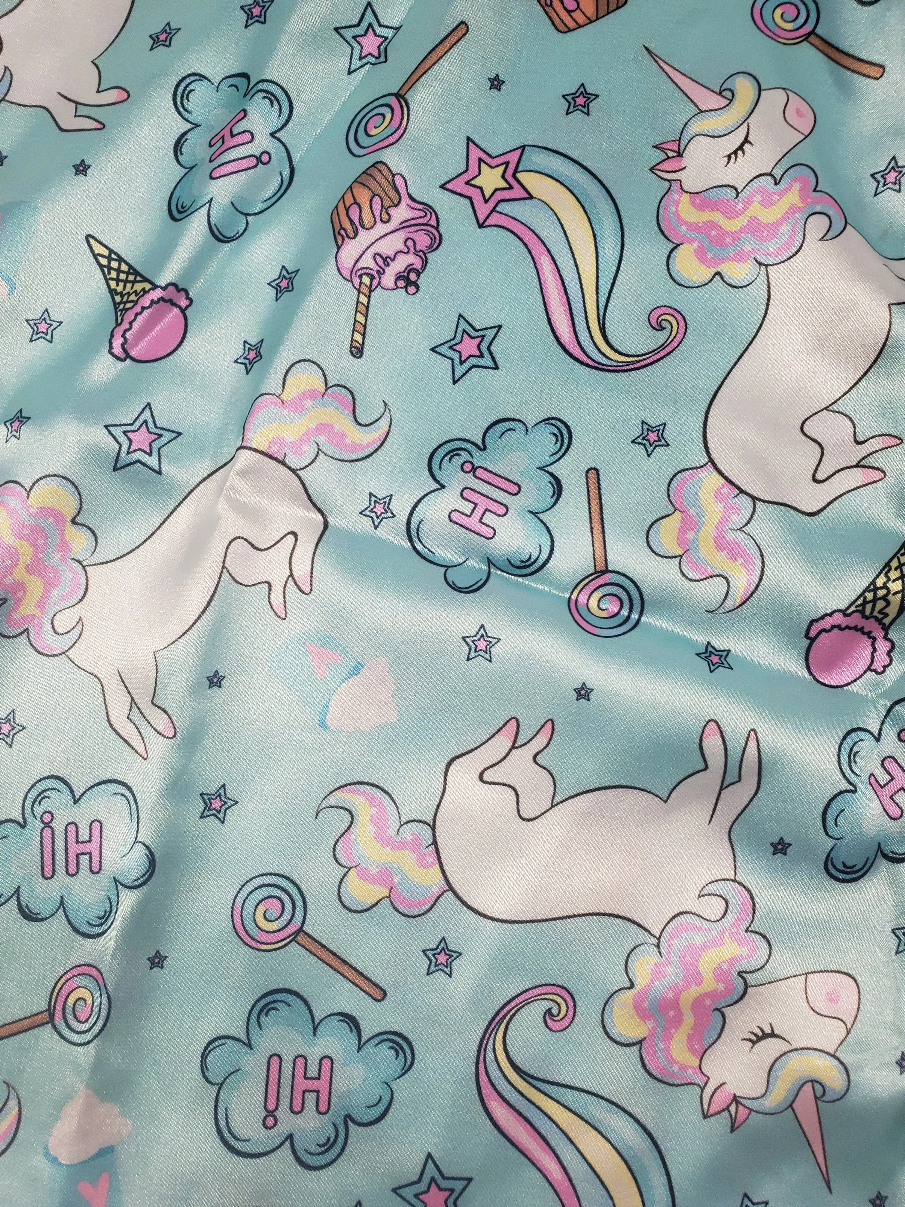 Women's Jade satin robe unicorns and candy theme