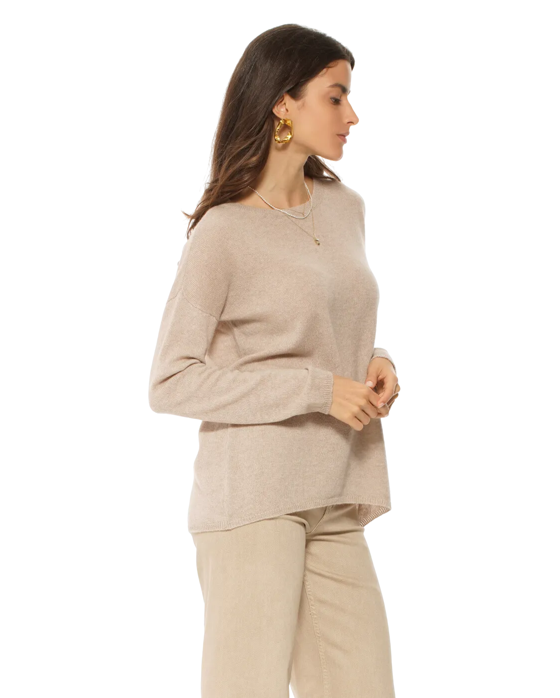 Women's Oversized Cashmere Boatneck Sweater Beige