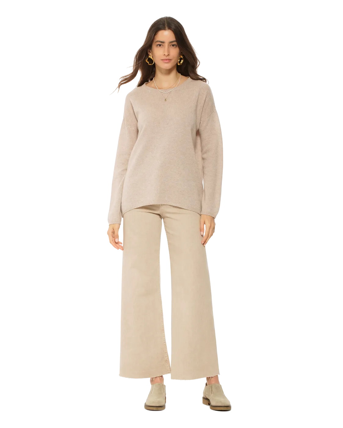 Women's Oversized Cashmere Boatneck Sweater Beige