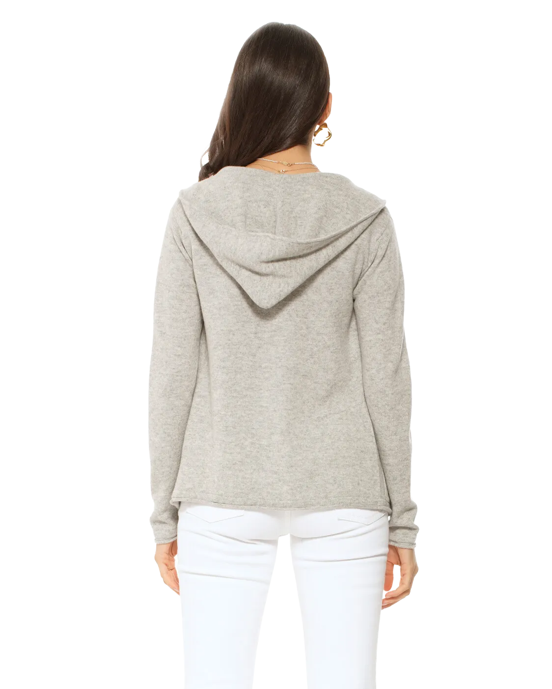 Women's Pure Cashmere Hoodie Sweater Light Grey