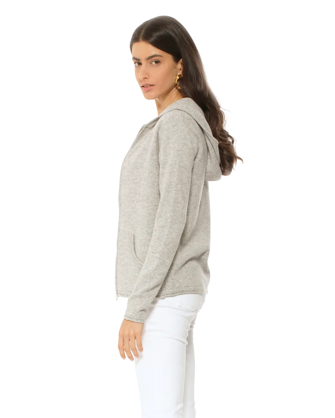 Women's Pure Cashmere Hoodie Sweater Light Grey