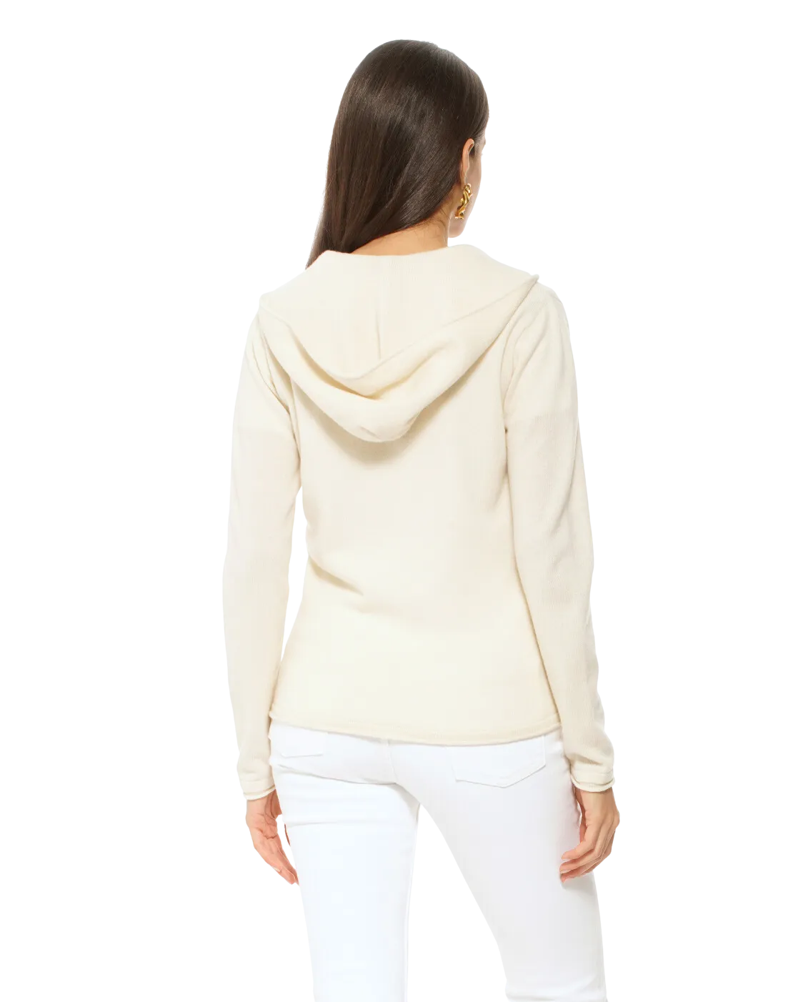 Women's Pure Cashmere Hoodie Sweater Milk White