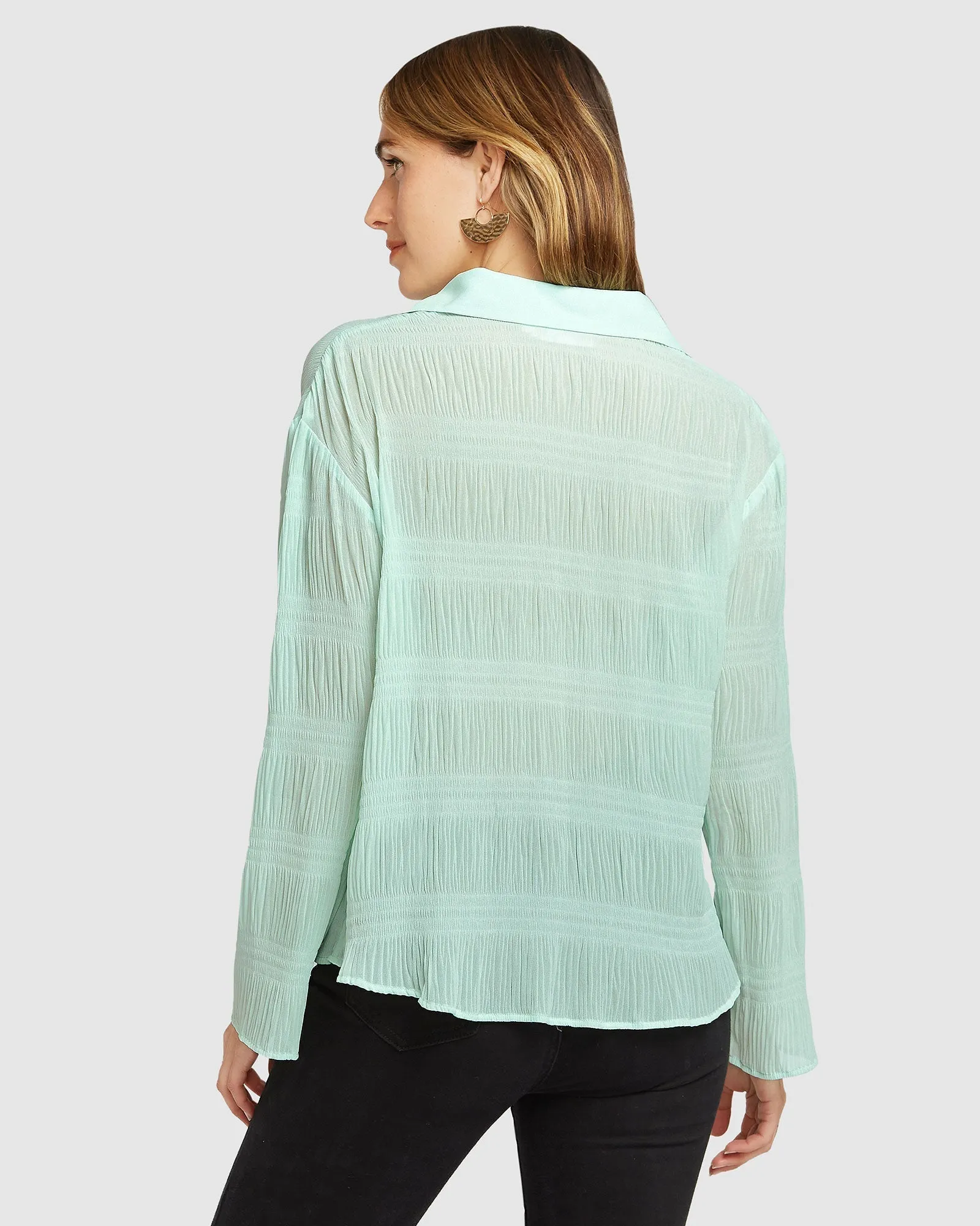 Yoko Shirred Chiffon Blouse - Mint FINAL SALE